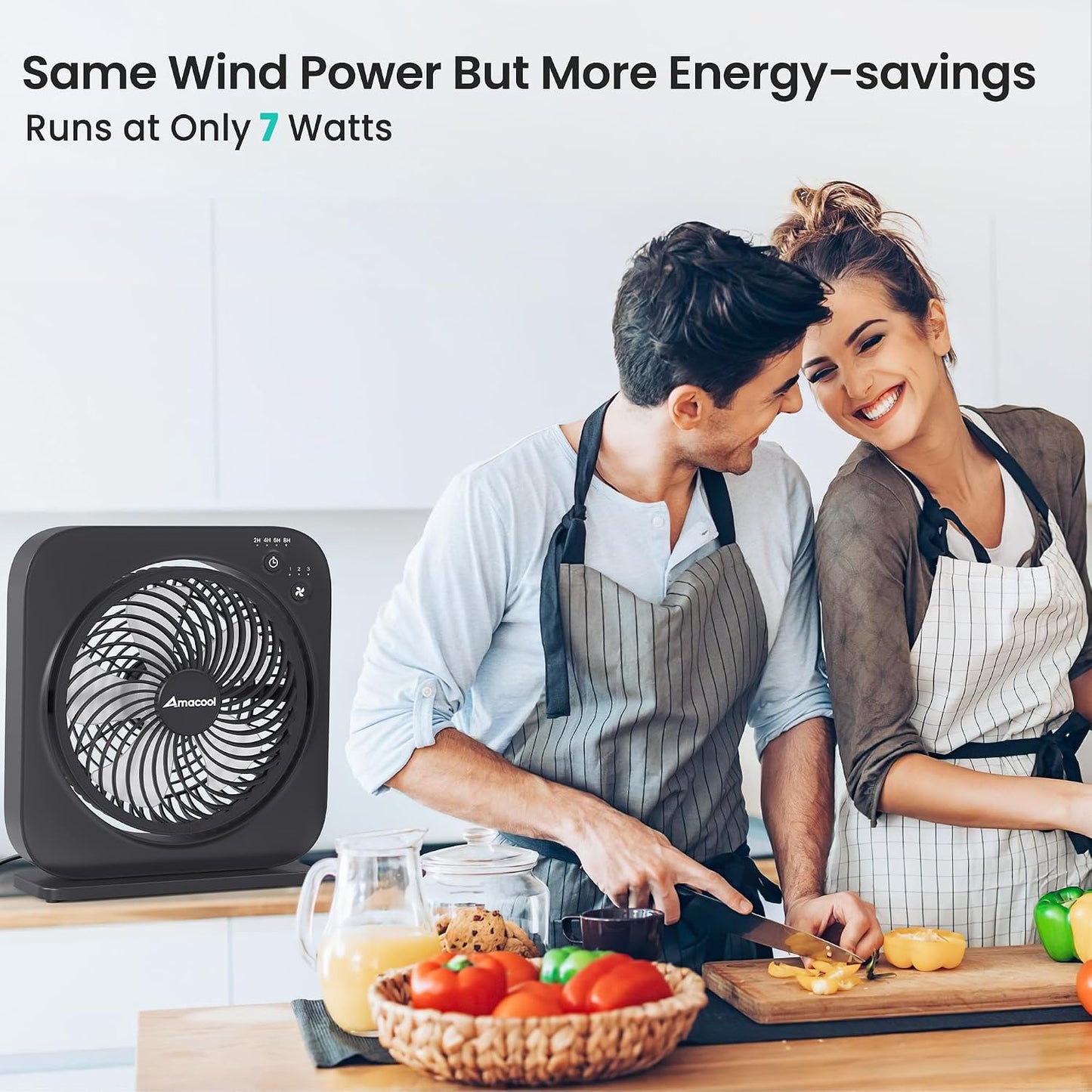AMACOOL Table Fan, 12 inch Box Fan with 3 Speeds & 8HRS Timer, 270° Pivoting Quiet Air Circulator, Desktop Fan for Bedroom Bathroom Kitchen Office, AC Adapter Included, Co-Branded with Cmyfato-Black