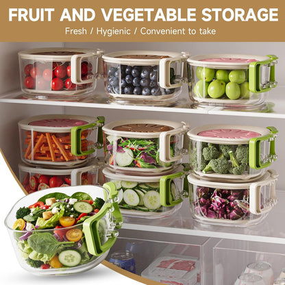 Fruit Vegetable Washing Bowl with Strainer, Multifunctional, Berry Lettuce Keeper for Fridge Refrigerator Organization, Portable Colander for Kitchen, Drainer Container With Lid, 2 Pack (Mix)