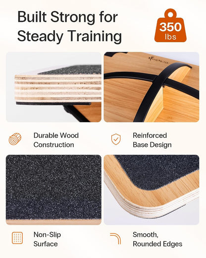 StrongTek Wooden Balance Board, Basic Rocker or Advanced 360° Wobble | Beginner-to-Advanced Options, Non-Slip Surface, Ankle Rehab, Physical Therapy, Core Stability and Balance Training