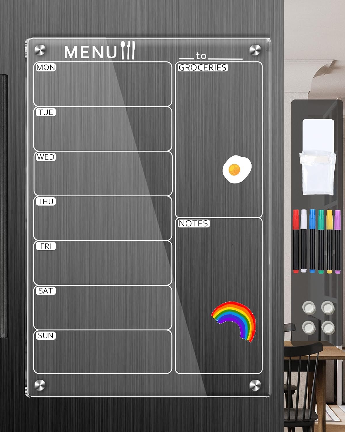 Weekly Acrylic Magnetic Calendar Dry Erase Board for Fridge, 12x16 in | Clear Weekly Planner Whiteboard for Refrigerator, Durable Material, Powerful Magnets, Smooth Writing and Easy Cleaning