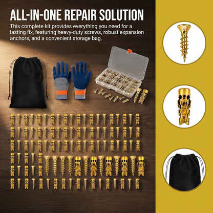 Door Hinge Repair Kit, 6x14mm Expansion Screws with High-Grip Anchors for Wood, Cabinet Hinge Repair Plates Included (50 Sets+Gloves * 1)