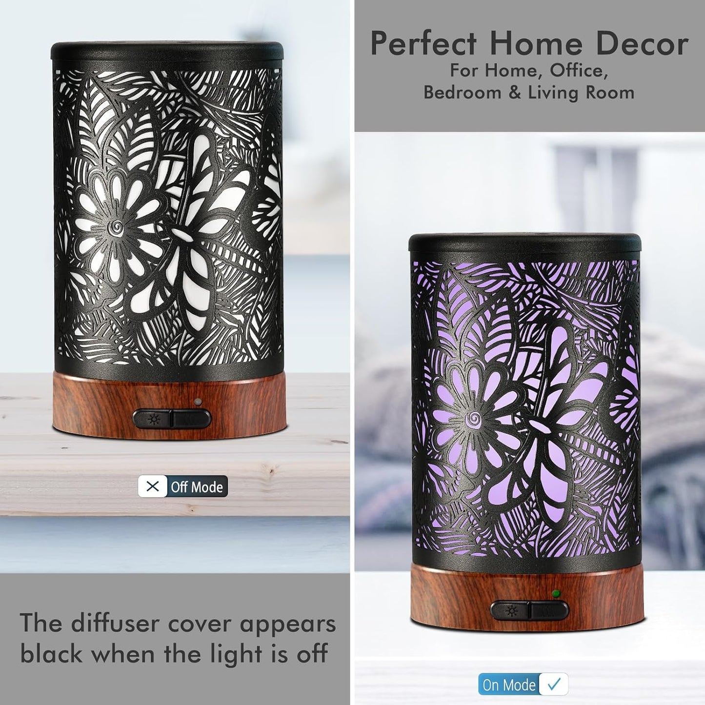 EQUSUPRO Essential Oil Diffuser 150ml Black Metal Aromatherapy Oil Diffuser Ultrasonic Cool Mist Diffuser with Auto Shut-Off Protection,7 Colors Changed LED for Home Office SPA Yoga