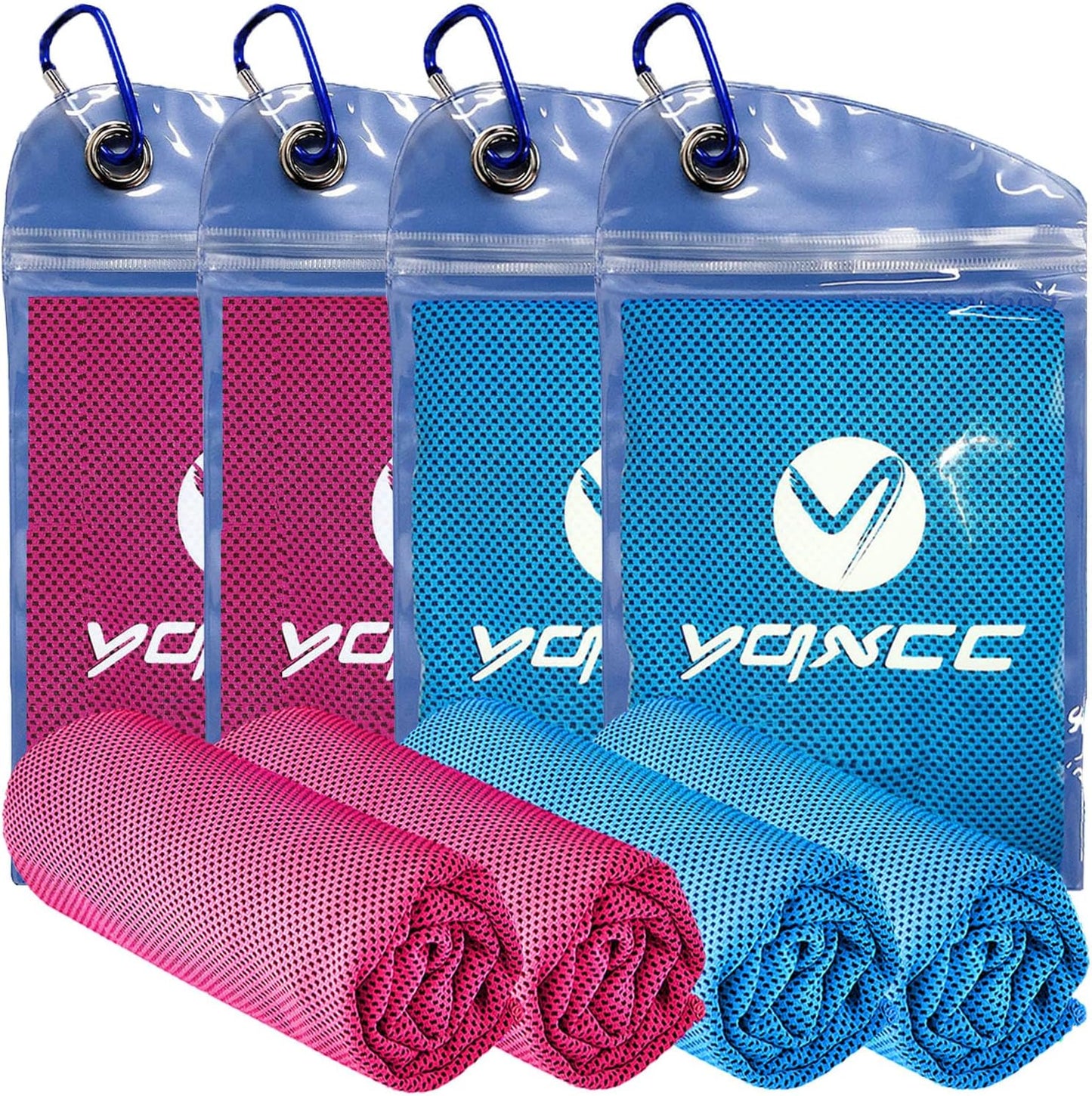YQXCC 4 Pack Cooling Towels 40"x12", Cold Cool for Neck & Face | Cooling Neck Wraps, Soft Breathable Microfiber Chilly Towels, Ideal for Gym, Yoga, Golf, Running, Camping & Hot Weather