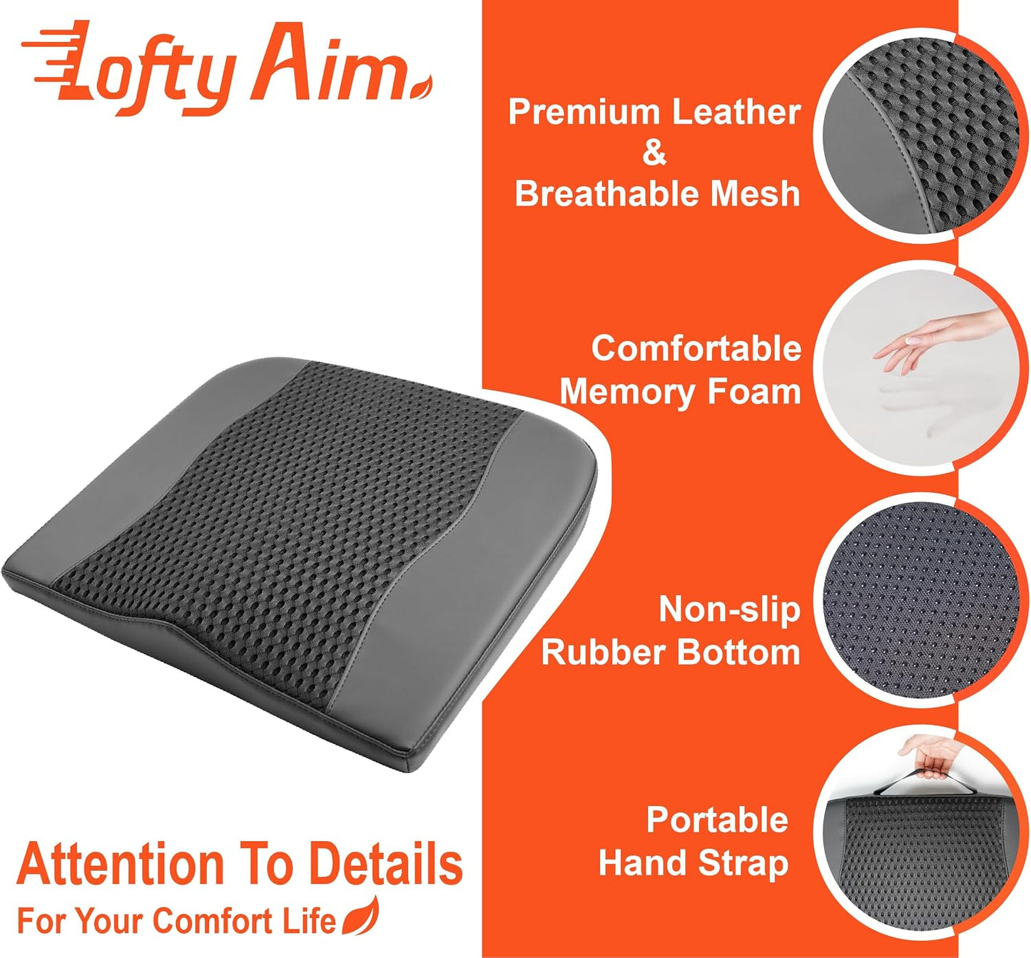Lofty Aim Car Seat Cushion, Memory Foam Car Seat Cushions for Long Driving | Comfy Car Seat Pillow for Pain Relief, Driver Seat Cushion Adds Height, Butt Cushion for Car, Truck, Office Chair, Black