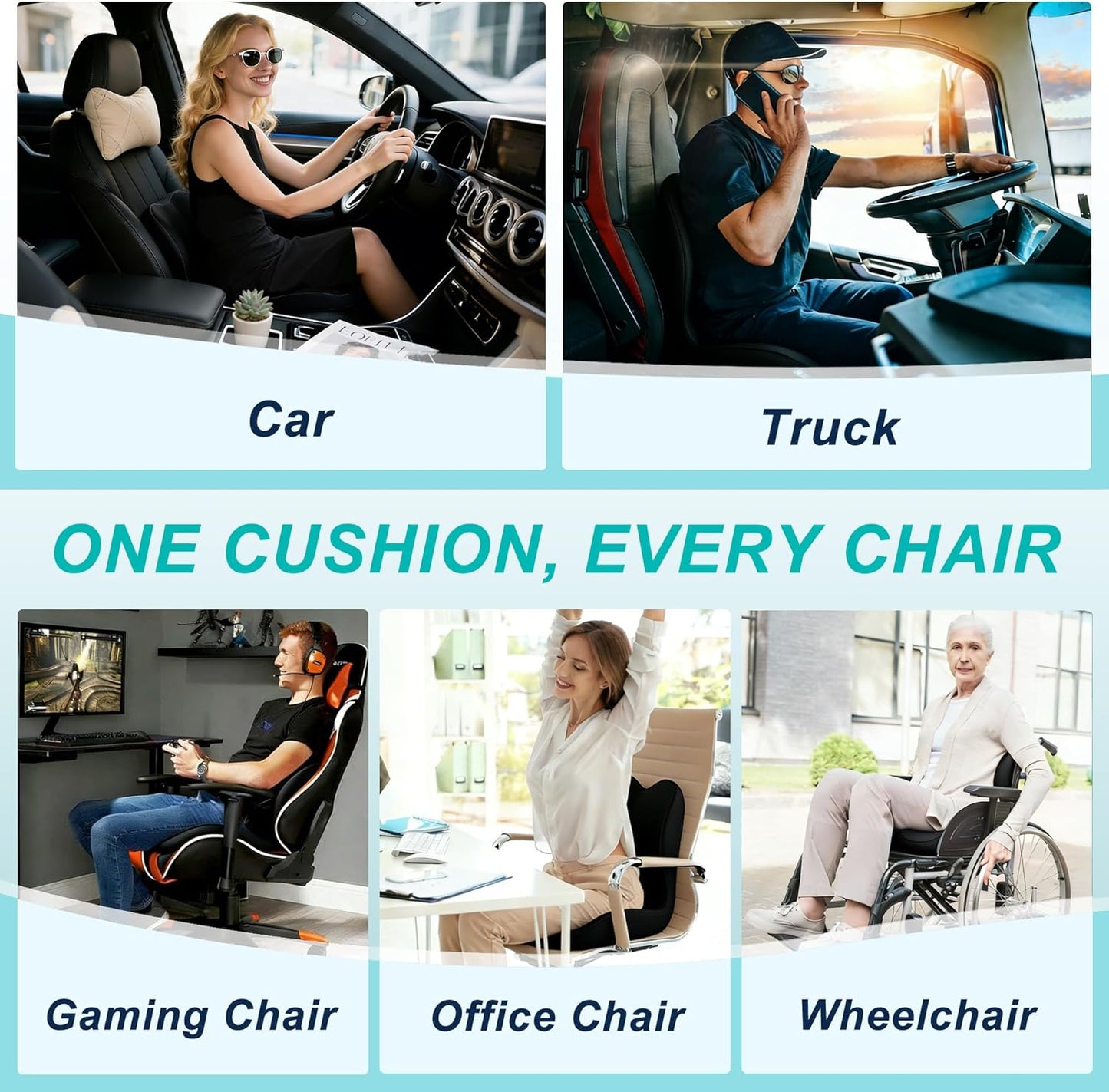 Seat Cushion for Office Chair & Car, Lumbar Pillow, Dark Gray & Light Gray | Office Chair, Car, Truck, Wheelchair, Home Use