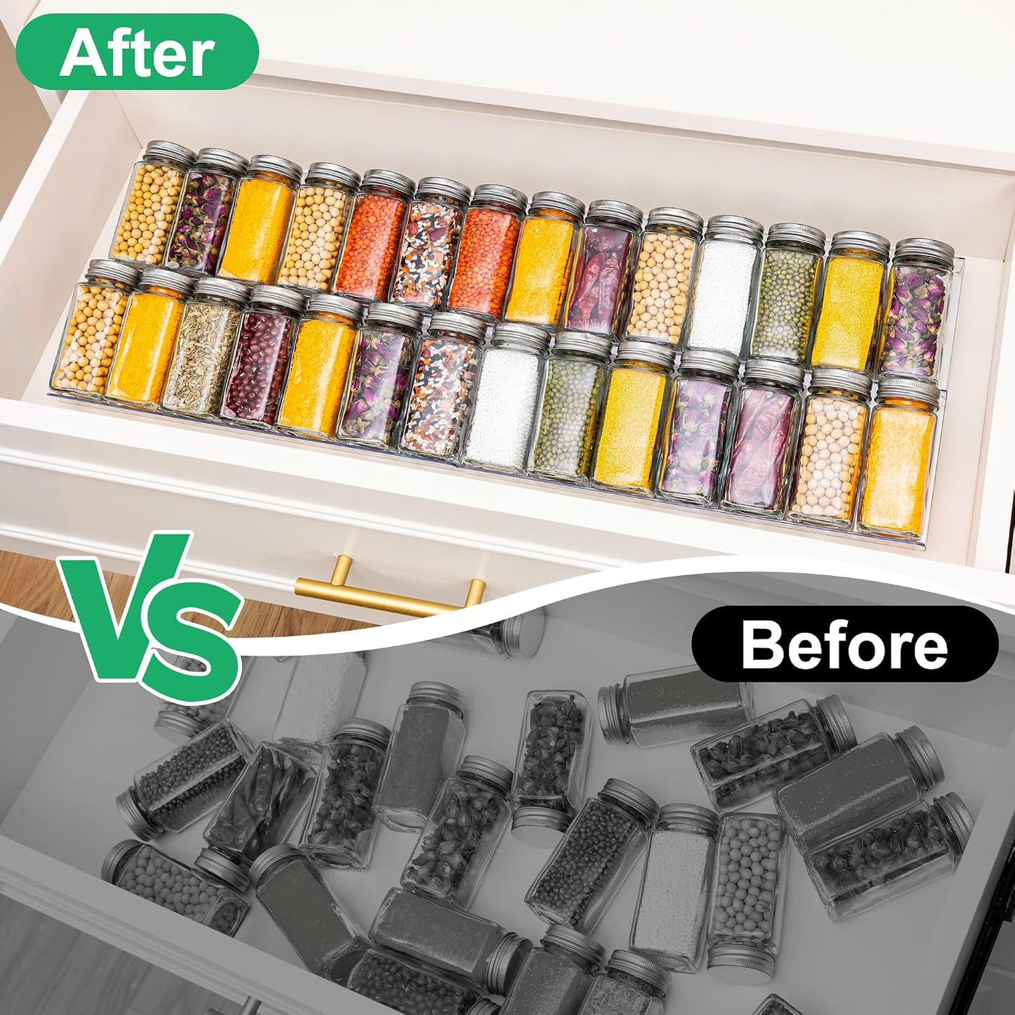 Imncya 8 Pack Spice Rack for Kitchen Drawer, Spice Drawer Organizer | Spice Storage, Expandable From 13" to 26", Spice Rack Tray for Cabinet, Countertop (Clear Acrylic, Jars not included)