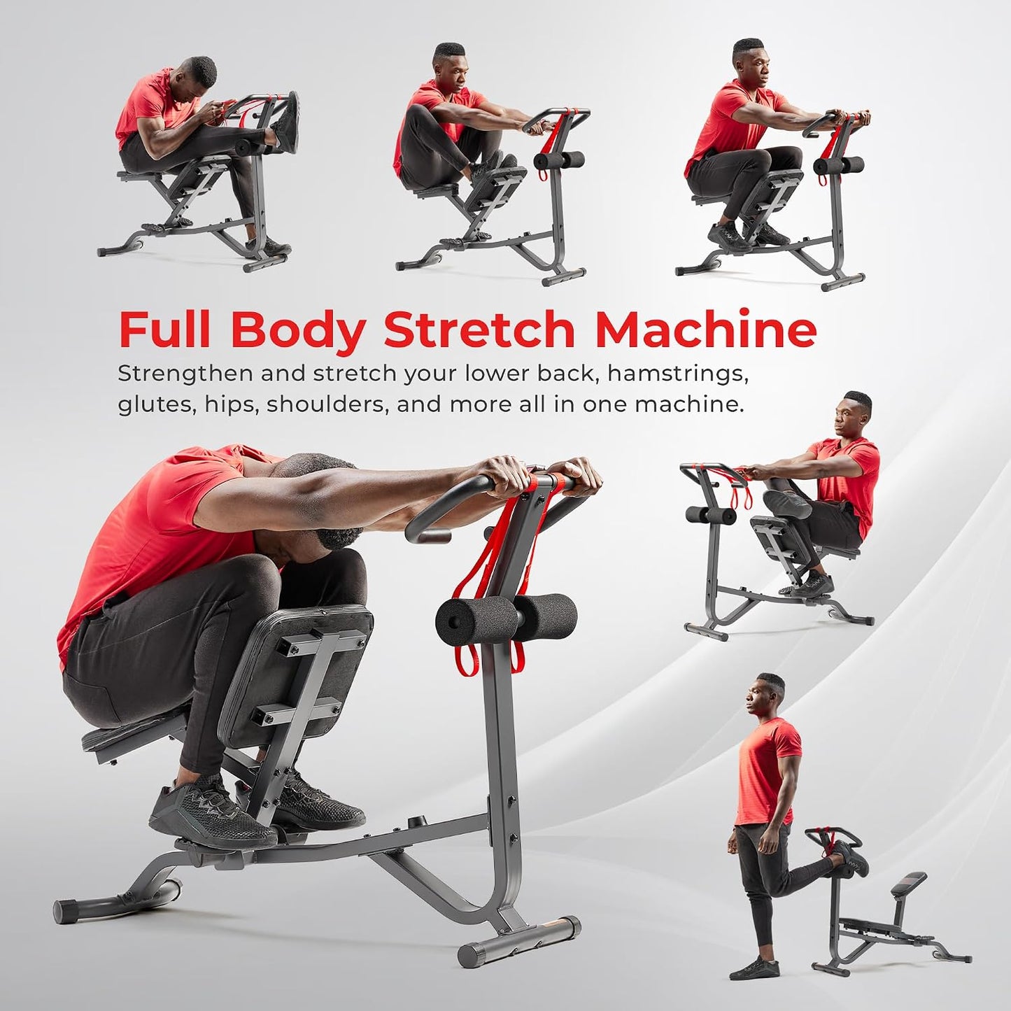 Sunny Health & Fitness Full Body Stretch Machine Back Stretcher Pivot Seat | Pivoting Seat, Multi-Use Handlebar, Padded Back Support, Full-Body Stretching, Flexibility Training, Home Gym Use