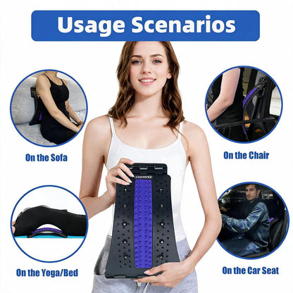 Back Stretcher, 3-Level Adjustable Lumbar Support with 84 Massage Points and 10 Magnetic Nodes, Back Cracker for Posture Care and Muscle Relaxation, NBR Pad & Silicone Pad (Purple)