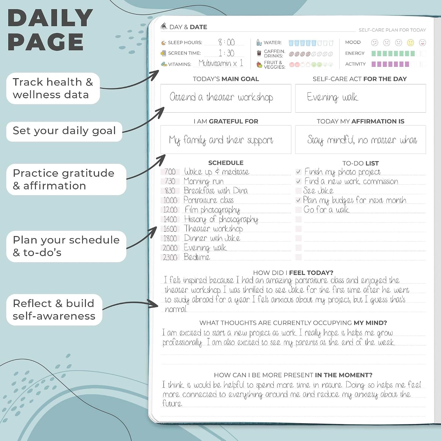 Clever Fox Self-Care Journal PRO for Women, Mental Health, Seashell | Guided daily life reflection, wellness, gratitude, and mood prompts, habit tracker, 7x10 in, eco leather hardcover