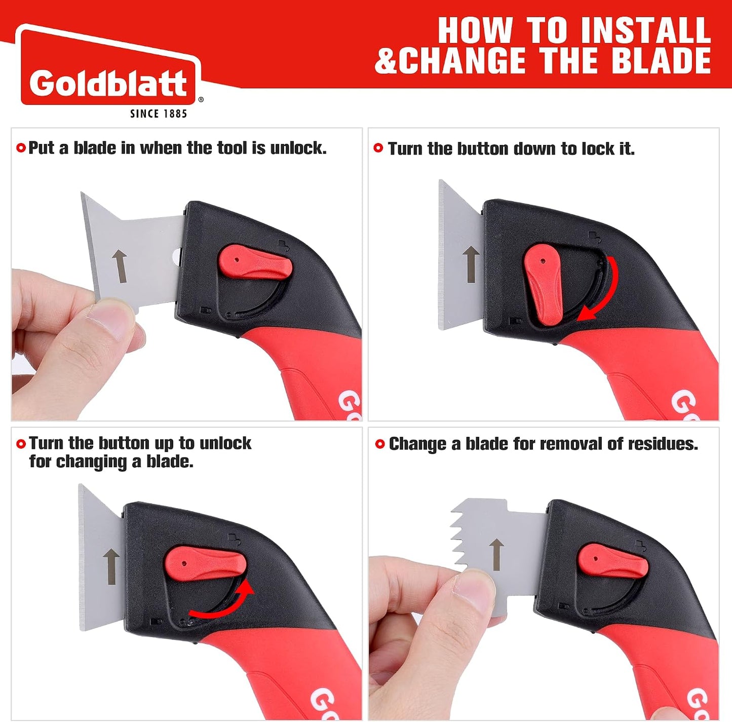 Goldblatt Grout Removal Tool with 3 Stainless Blades, Caulk Scraper Remover | Caulk Remover Tool, Grout Scraper, 3 Metal Blades + 3 Finishing Tool, Multi-angle Smoothing, for Silicone on Tub & Sink