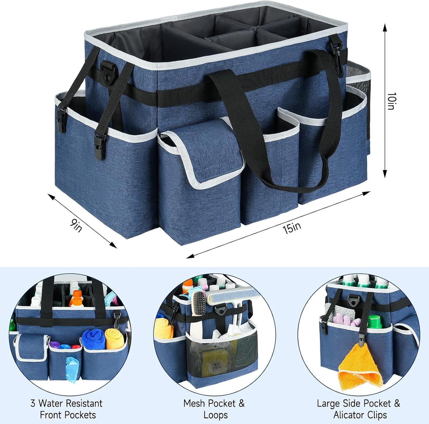 Cleaning Caddy Bag,Large Cleaning Supplies Organizer with Handle for Housekeepers,Purple
