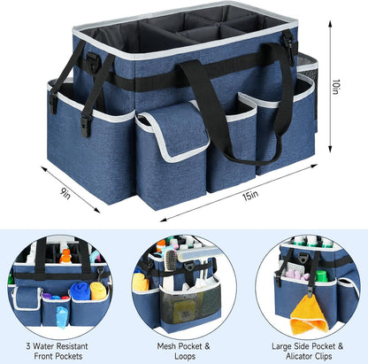 Cleaning Caddy Bag,Large Cleaning Supplies Organizer with Handle for Housekeepers,Purple