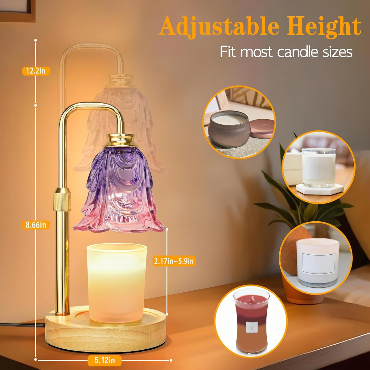 XJZJY Pink Flower Candle Warmer Lamp with Timer, Birthday Gifts for Women