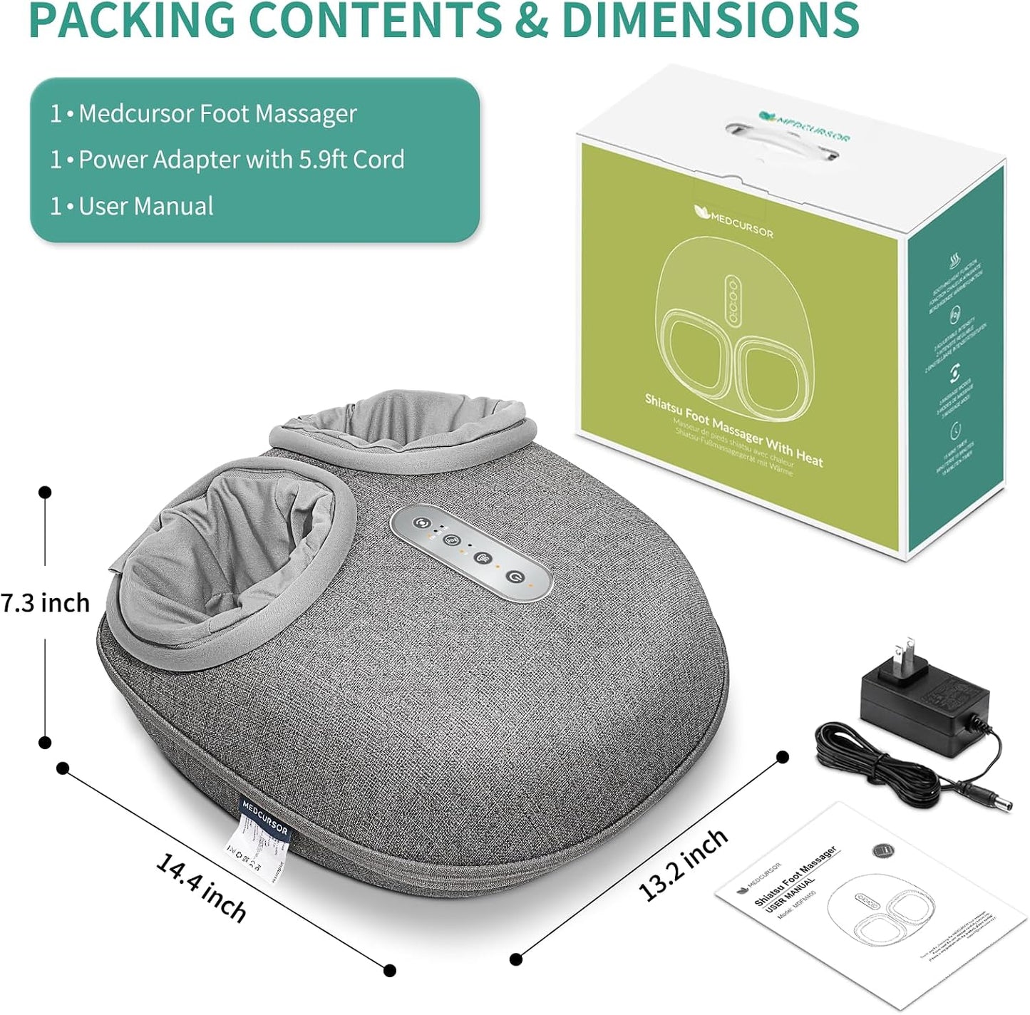 Medcursor Foot Massager with Heat - Shiatsu Feet Massage Machine Delivers Relief for Tired Muscles & Plantar, Deep Kneading Therapy, Multi-Level Settings for Home, Office Use, Size up to 13"