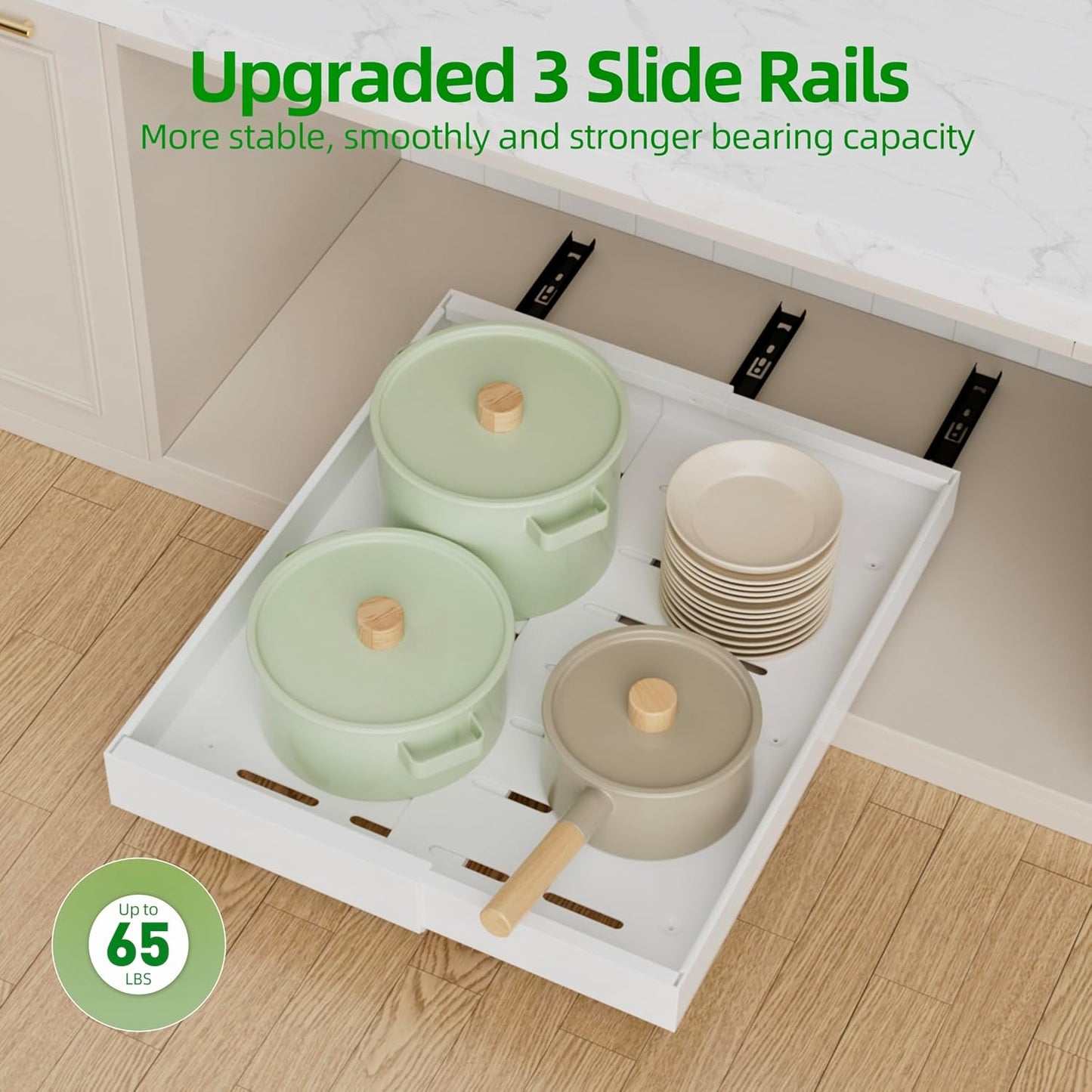 PAKETA 4 Pack Expandable Pull Out Cabinet Organizer,21" Deep | Pull Out Drawers for Cabinets with width from 12" to 20",Sliding Drawers for Cabinets with Upgrade 3 Slide Rails,hold 65 lbs