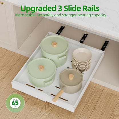 PAKETA 4 Pack Expandable Pull Out Cabinet Organizer,21" Deep | Pull Out Drawers for Cabinets with width from 12" to 20",Sliding Drawers for Cabinets with Upgrade 3 Slide Rails,hold 65 lbs