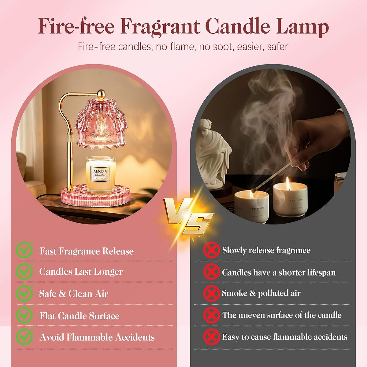 Candle Warmer Lamp with Timer Dimmer, Modern Wax Warmer for Scented Wax Jar Candle Warmer with 2 Bulbs, Adjustable Height Glass Lamp for Gifts for Women, Home Decor, Gold Amber