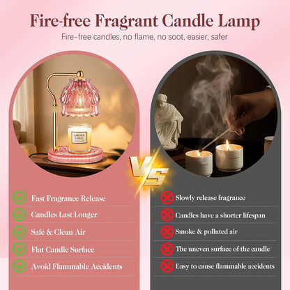 Candle Warmer Lamp with Timer Dimmer, Modern Wax Warmer for Scented Wax Jar Candle Warmer with 2 Bulbs, Adjustable Height Glass Lamp for Gifts for Women, Home Decor, Gold Amber