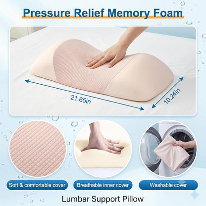 Lumbar Support Pillow for Sleeping,Premium Memory Foam Lower Back Pain Relief Bed Rest Support Pillows for Car Bed,Couch,Waist Support Care Cushion,Sleep Lumbar Pillow (Black Grey)