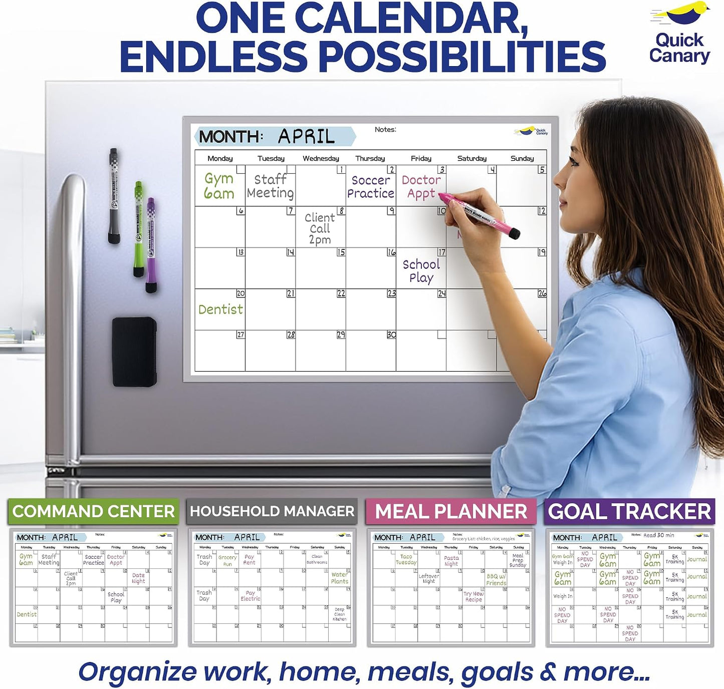 Large Magnetic Weekly Planner for Fridge, Dry Erase Whiteboard | 17x12" Stain-Resistant Surface, Strong Full-Back Magnet, 7-Day Weekly Planner for Meals & Chores, 4 Markers & Eraser