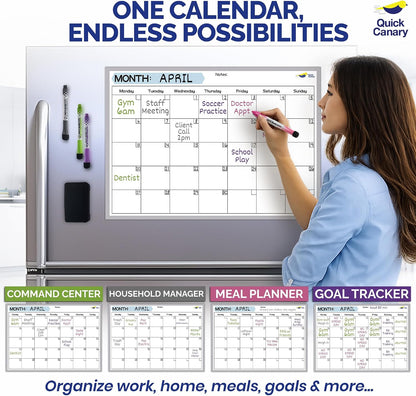 Large Magnetic Weekly Planner for Fridge, Dry Erase Whiteboard | 17x12" Stain-Resistant Surface, Strong Full-Back Magnet, 7-Day Weekly Planner for Meals & Chores, 4 Markers & Eraser