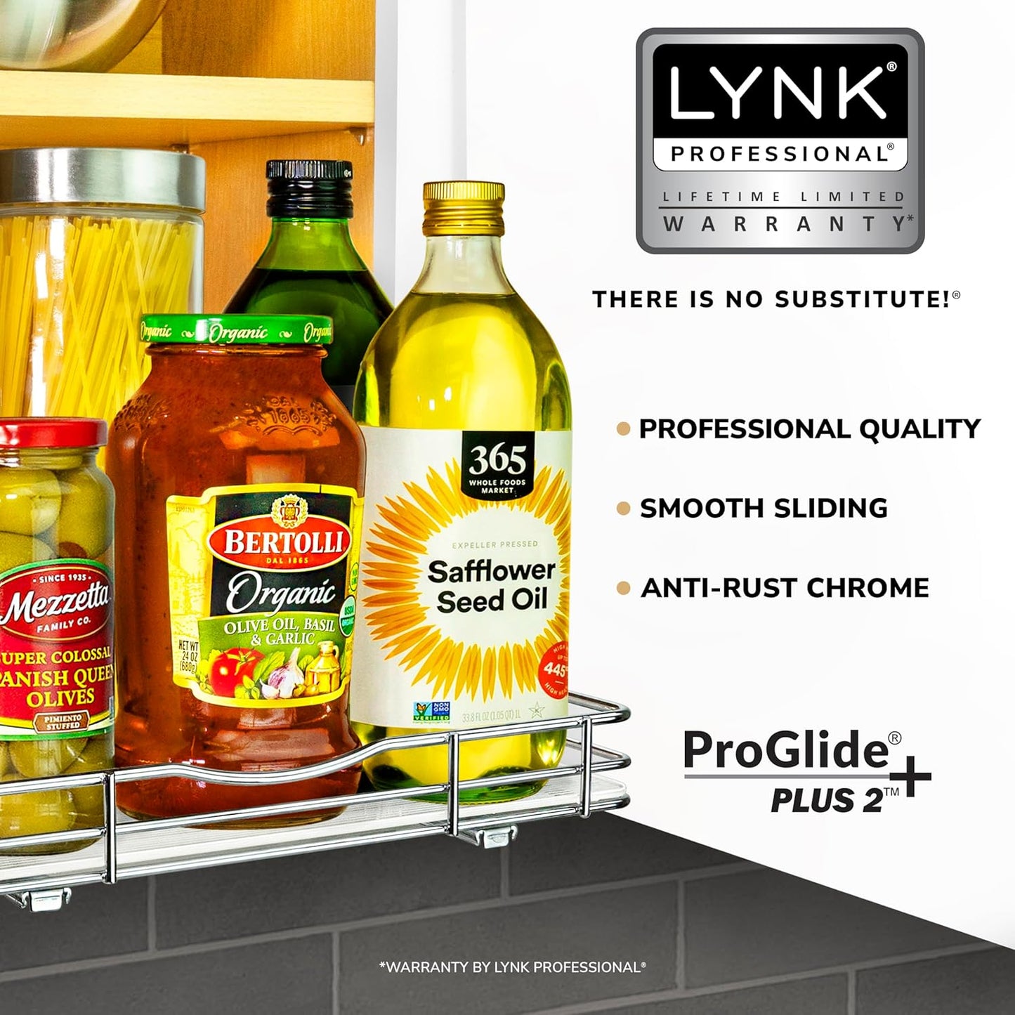 LYNK PROFESSIONAL® Pull Out Spice Organization for Cabinets - 4-3/8 inch Wide – Spice Rack for Inside Cabinets, Slide Out Spice Rack Organizer for cabinet – Pull Out Spice Rack, Sliding 2 Tier Chrome