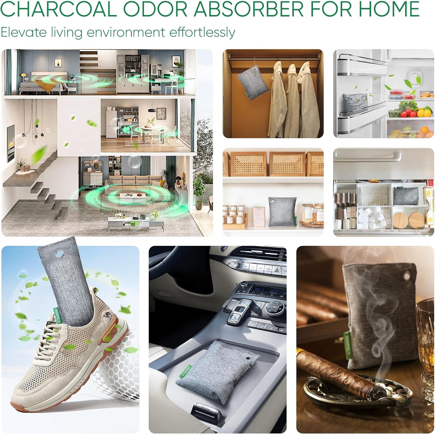 Activated Charcoal Odor Absorber,6 Pack Nature Odor Eliminator for Shoes | Bamboo Charcoal Air Purifying Bags,Shoe Deodorizer for Fresh Sneakers,Shoe Smell Remover