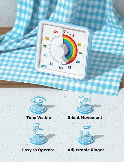 LIORQUE Visual Timer for Kids, 60 Minute Rainbow Countdown Timer, Blue