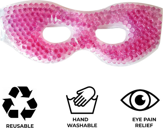 Soothing Face Mask with Flexible Soft Gel Beads, Cold Compress. Spa Cooling Therapy, Stress Relief, Swelling, Facial Pain, Puffy Eyes, Headaches, Migraines, Adjustable for Smooth Fit, Reusable (Pink)