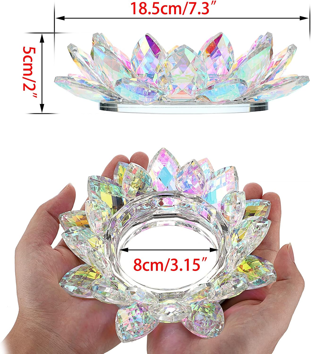 OwnMy Crystal Lotus Flower Candle Holder for Pillar Candles up to 3 Inch | Clear Lotus Flower Pillar Candle Holder Tea Light Holder, Glass Lotus Petal Votive Candle Stand for Wedding Party Home Decors