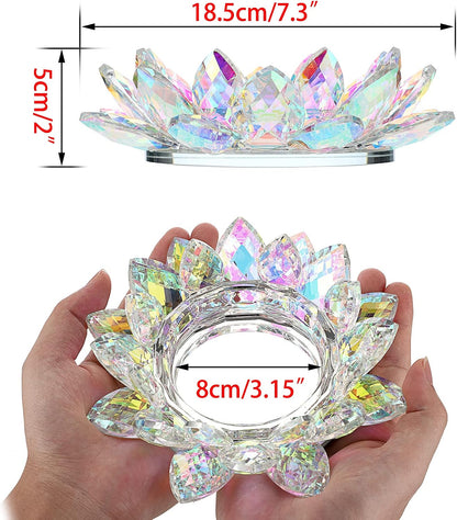 OwnMy Crystal Lotus Flower Candle Holder for Pillar Candles up to 3 Inch | Clear Lotus Flower Pillar Candle Holder Tea Light Holder, Glass Lotus Petal Votive Candle Stand for Wedding Party Home Decors