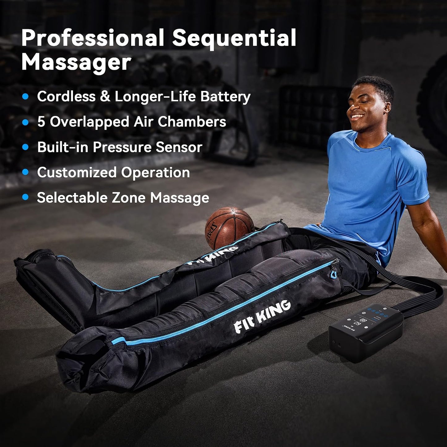 FIT KING Air Compression Recovery System, Cordless 5-Zone Leg Massager | Recovery Boots with 5 Chambers, Customized Zone Massage Optional, FSA-HSA (Large)
