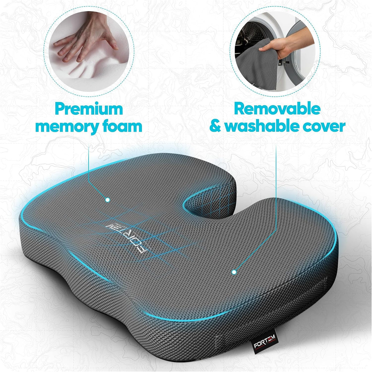 FORTEM Seat Cushion, Office Chair Cushion for Tailbone Sciatica Pain Relief