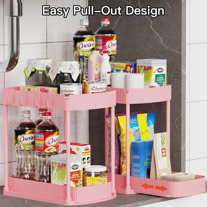 2 Packs Under Sink Pull-Out Storage Organizers, 12.8 Inches, Black | Multi-Purpose Cabinet Organizers and Storage for Bathroom & Kitchen