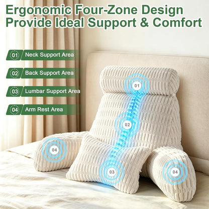 Reading Pillow for Bed, Back Rest Bed Pillow for Sitting Up(Green,Standard) | Back Support Pillows for Bed Sitting Up with a Cylindrical Pillow and Lumbar Pillow, Sitting Pillow for Bed Chair Pillow,18in