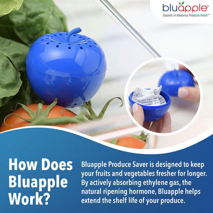 Bluapple Produce Saver Ethylene Gas Absorber - Fresh Fruit & Vegetable Storage for Refrigerator Crisper, Shelves & Fruit Bowls, Produce Keeper, Fruit Saver, Kitchen Must Haves, BPA-Free - 2-Pack