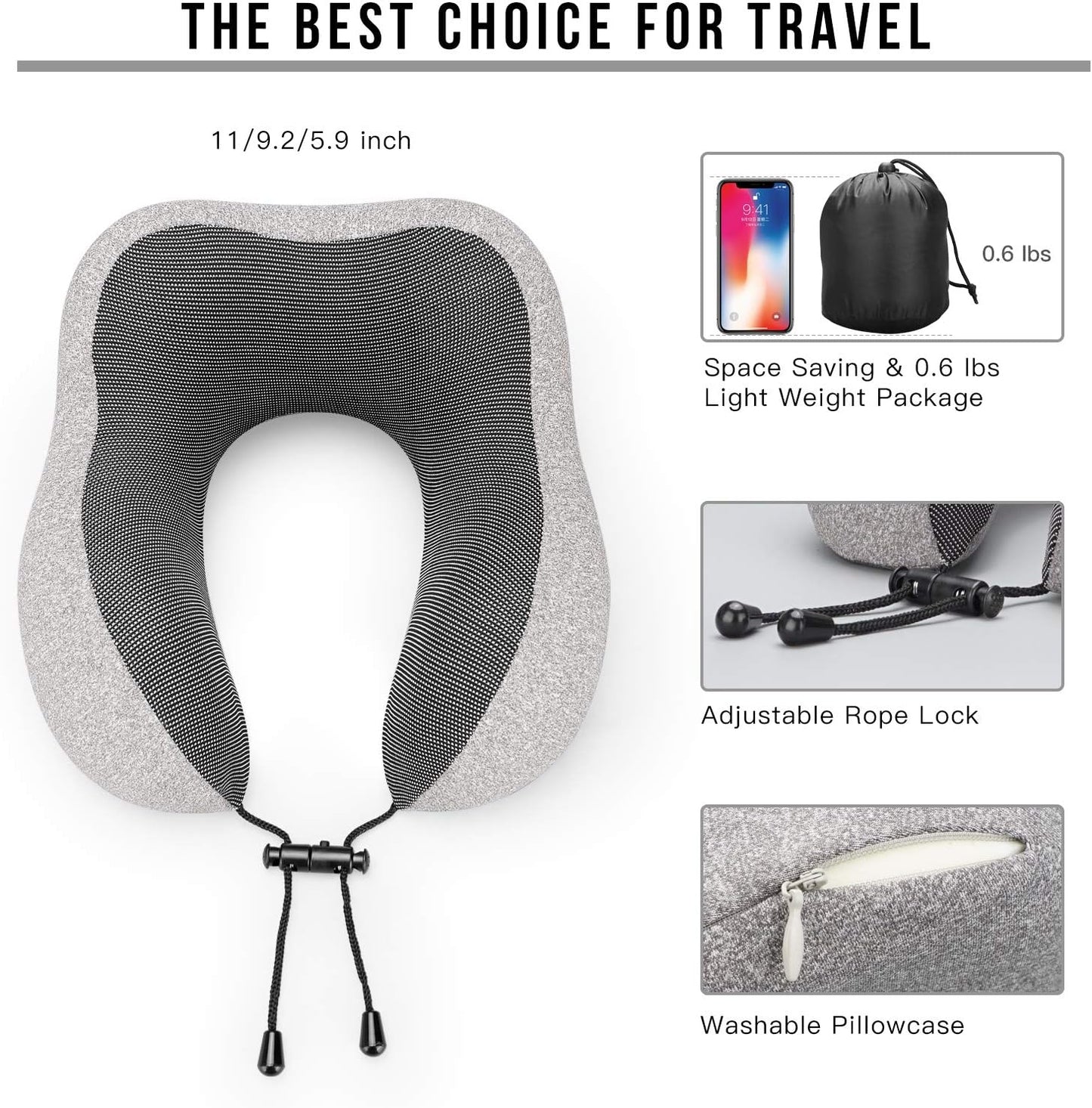 MLVOC Airplane Travel Neck Pillow for Sleeping, 3D-Eye Mask & Earplugs Kit | Curved Neck & Chin Support, Rope Lock Fit, Memory Foam Keeps It’s Shape, 3-in-1 Ki Includes: Eye Mask + Earplugs