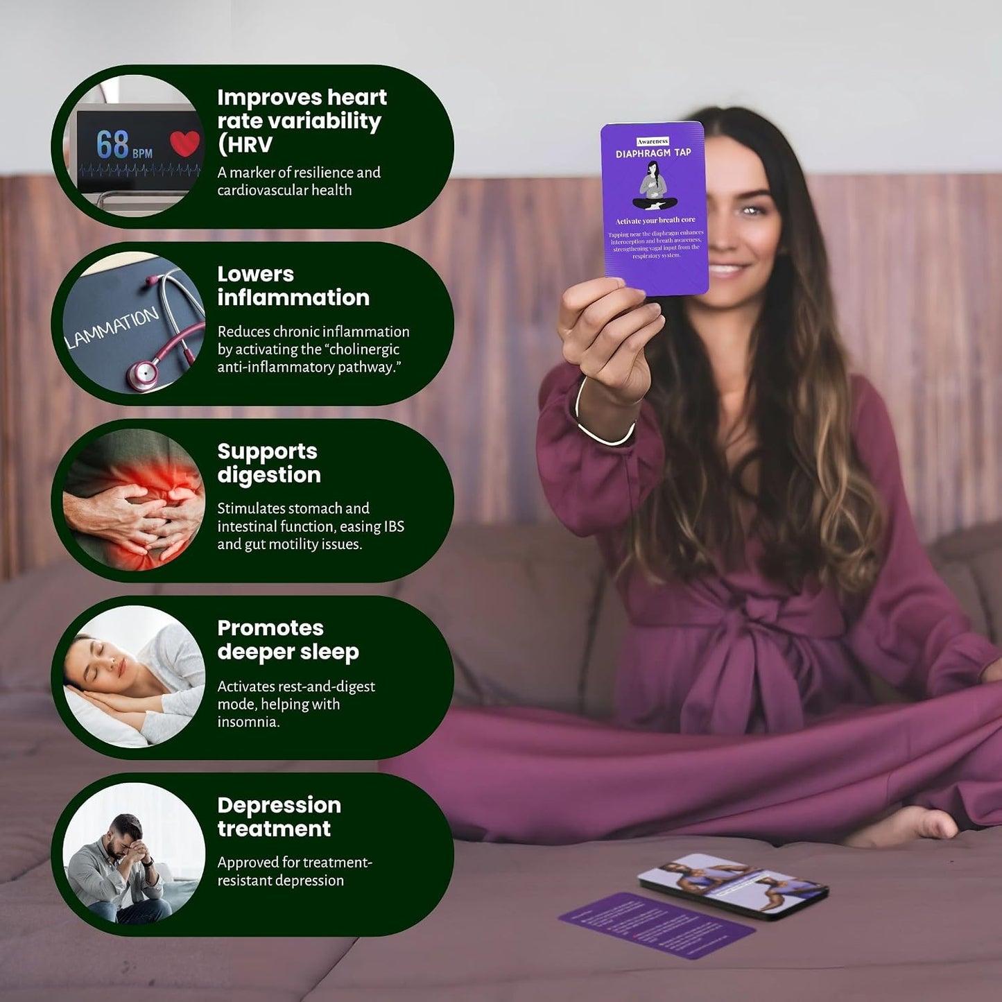 Vagus Nerve Deck 70 Exercise Cards for Vagus Nerve Reset and Stimulation Practices Non Electric Calming Toolkit for Anxiety Stress and Nervous System Support