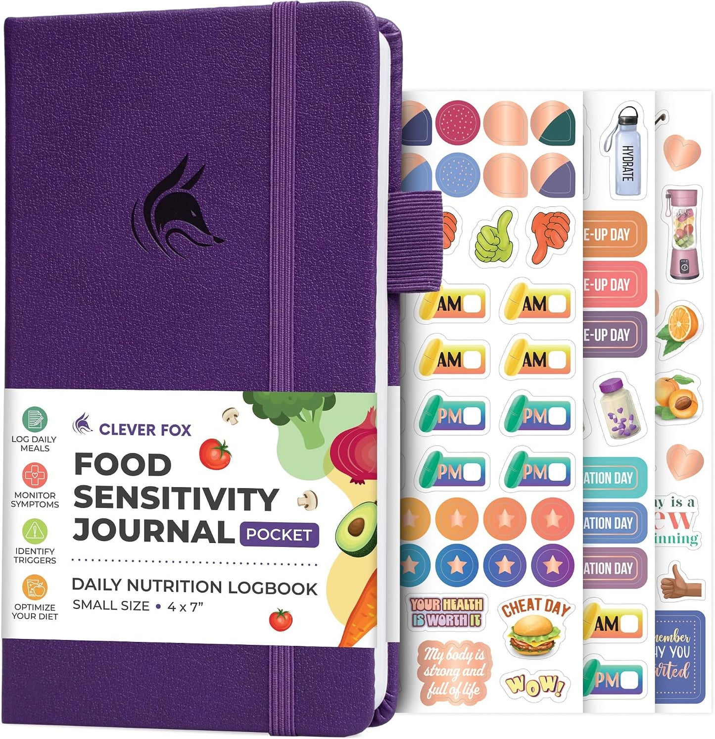 Clever Fox Food Sensitivity Journal & Symptom Diary, 8.5x11 Purple | Simple tracker log book for adults & kids, Intolerance, allergy, elimination diet, diabetic, IBS, low fodmap, food & poop