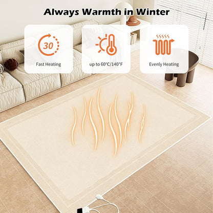 Electric Heated Carpet 35x55in Soft Plush Heating Rug 450W CX | Instant Warmth in 30s, 60 Heat Levels 12h Timer, Energy Efficient Safety Protection Ideal for Home Office Playroom 120V