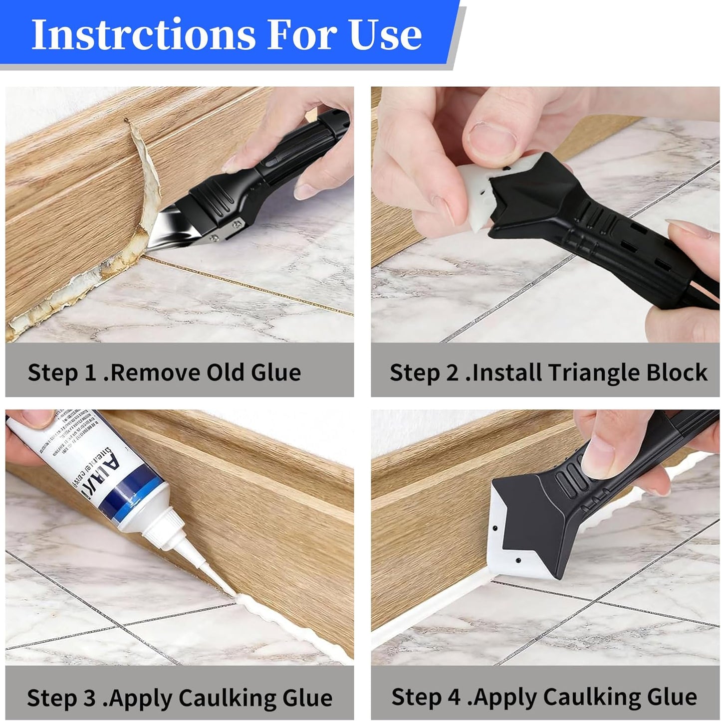 Caulking Tool Kit with Caulk Remover & Putty Knife Scraper | Multifunctional Caulking Tool Set with Caulk Remover, Professional Putty Knife Scraper for Smooth, Clean Sealant Joint
