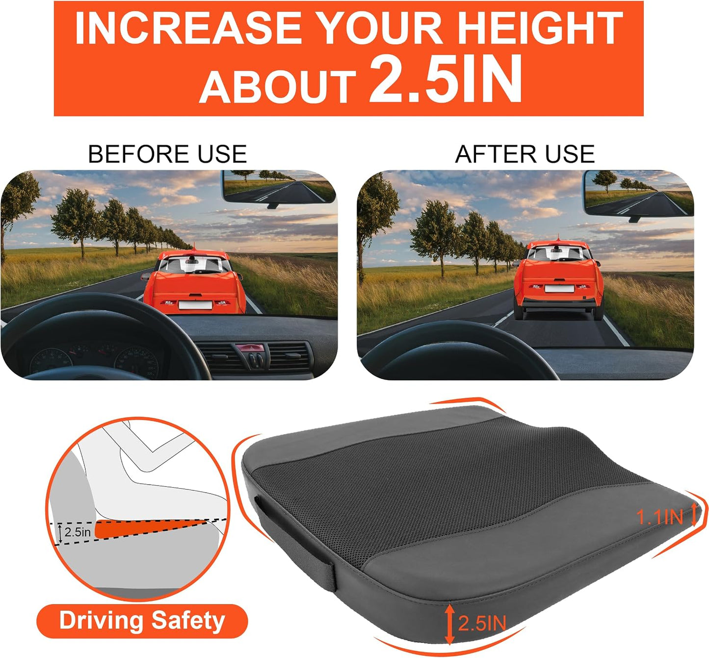 Lofty Aim Car Seat Cushion, Memory Foam Car Seat Cushions for Long Driving | Comfy Car Seat Pillow for Pain Relief, Driver Seat Cushion Adds Height, Butt Cushion for Car, Truck, Office Chair, Black