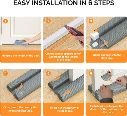 fowong Door Draft Stopper, 36" Adjustable Under Door Noise Stopper, Grey | Durable Door Draft Blocker Helps to Seal Door Gaps, Reduce Drafts, Noise, Dust & Light, Fit Doors 30"–36", Easy to Install