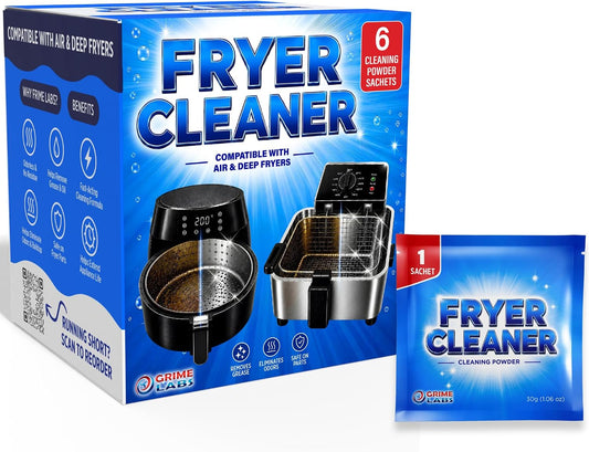Fryer Cleaner Powder – 6 Pre-Measured Cleaning Sachets for Air Fryers, Deep Fryers & Commercial Fryers Helps Remove Grease & Oil Residue, Helps Eliminate Odors, Easy-to-Use Cleaning Powder