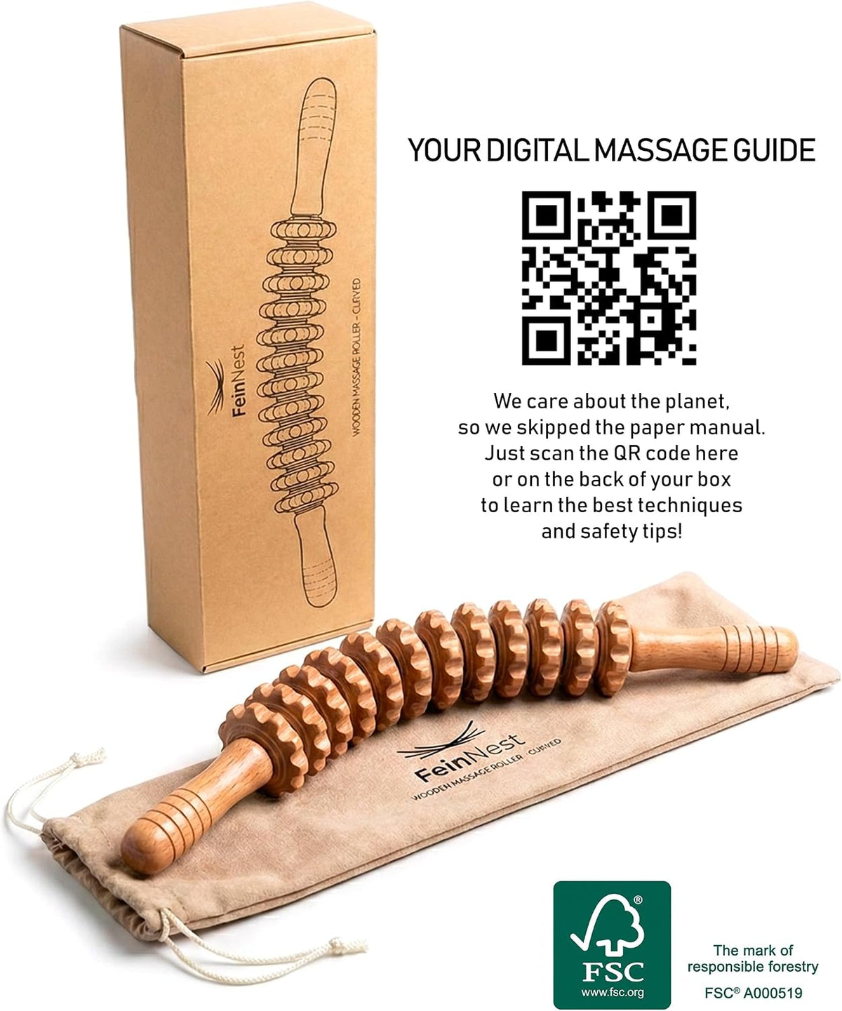 Curved Muscle Roller Stick – Deep Tissue Massage Stick for Muscle Recovery & Sports Therapy, Manual Massage Roller for Legs, Back & Trigger Points (Zero Flex Steel Core) with Travel Bag