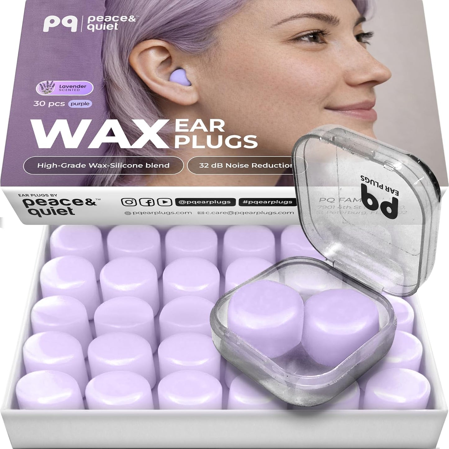 Peace&Quiet PQ Wax Ear Plugs for Sleeping - 30 Silicone Wax Earplugs for Sleeping and Swimming, Gel Ear Plugs for Noise Cancelling, Sound Blocking Level of 32 Db (30 Pillows), Color: White