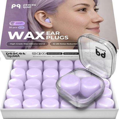 Peace&Quiet PQ Wax Ear Plugs for Sleeping - 30 Silicone Wax Earplugs for Sleeping and Swimming, Gel Ear Plugs for Noise Cancelling, Sound Blocking Level of 32 Db (30 Pillows), Color: White