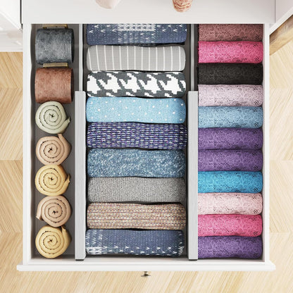 SpaceAid Bamboo 4 Pack Dresser Drawer Dividers, 4.65“ High Adjustable 12.5“-17” Drawer Organizers, Expandable Organization for Clothing, Clothes, Dressers, Black