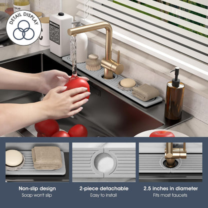 Quick Drying Stone Faucet Mat for Kitchen Sink - Diatomite Sink Mat Absorbing Stone Tray for Bathroom Counter, Sink Faucet Splash Guard Water Protector Matt for Kitchen Counter(White, 14" x 3.9")