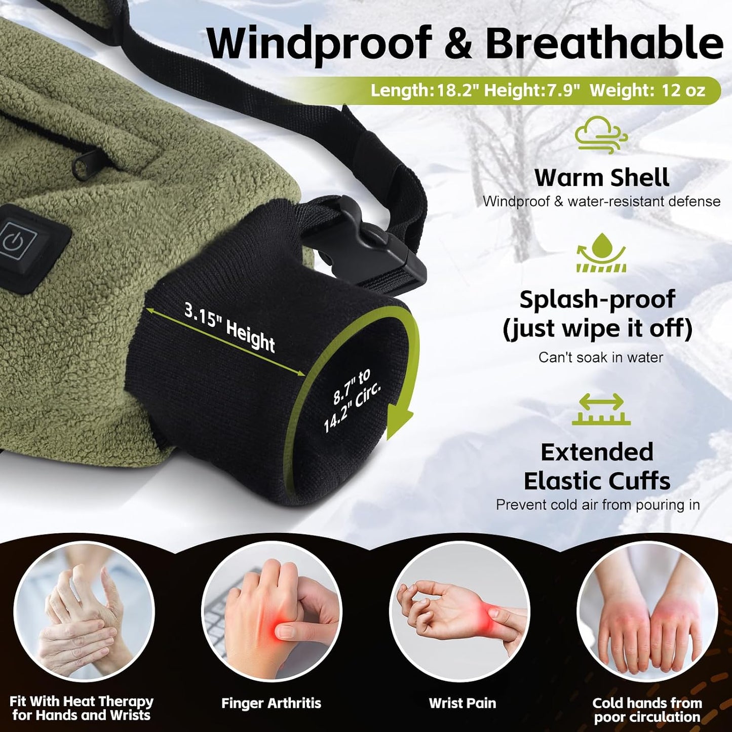 Electric Heated Hand Warmer Pouch,Football Hand Warmer with Double Sided Heating Areas,Zipped Pocket and Adjustable Strap,Heated Hand Muff Ideal for Football,Hunting,Fishing,Camping,Golf